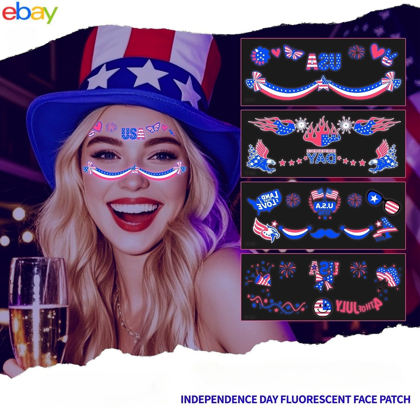 USA Party Neon Dance Glow Fluorescent Face Stickers Tattoo Stickers160*65mm