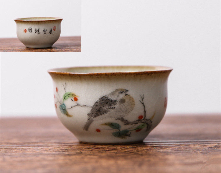 Antique Tea Cup Ruyao Kungfu Cup Of Tea Handpainted Master Cup Crackle Glaze New