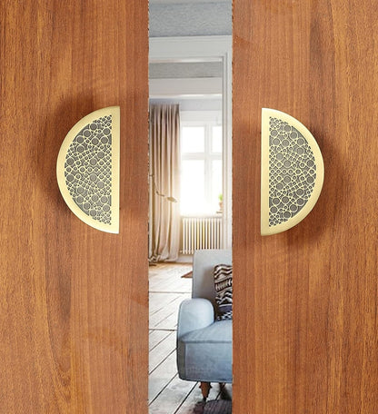 Set of 2 Antique Look Bubble Design D Shaped Brass Door Handle Pair