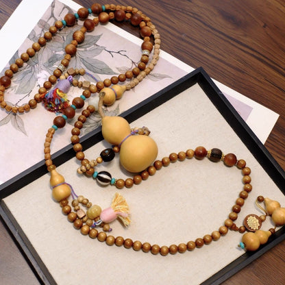 Guofeng Gourd Sandalwood Necklace Crystal Crossbody Double Tassel Beaded Chain