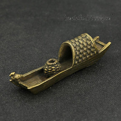 Pure Copper Mini Boat Incense Burner Tea Pet Ornaments Fishing Boat Japanese Tea