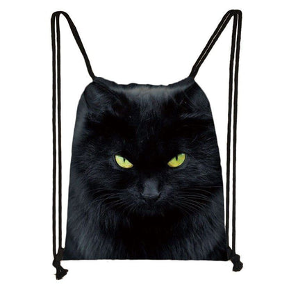 Black Cat Drawstring Bag Women Shopping Purse Canvas Travelling Bag Backpack 1PC