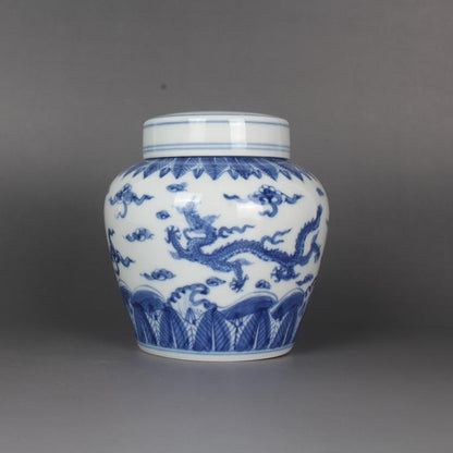 4.1" China Jingdezhen Blue and White Porcelain Animal Cloud-dragon Tea Leaf Pot