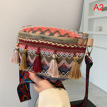 Weave Crossbody Bags Female Tassel Waist Bag Retro Leather Shoulder Packs