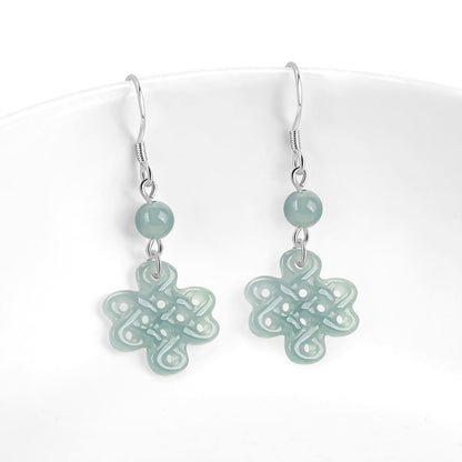 Natural Grade A Jade Jadeite Chinese Style Classical Knot Earrings Fashion Gift