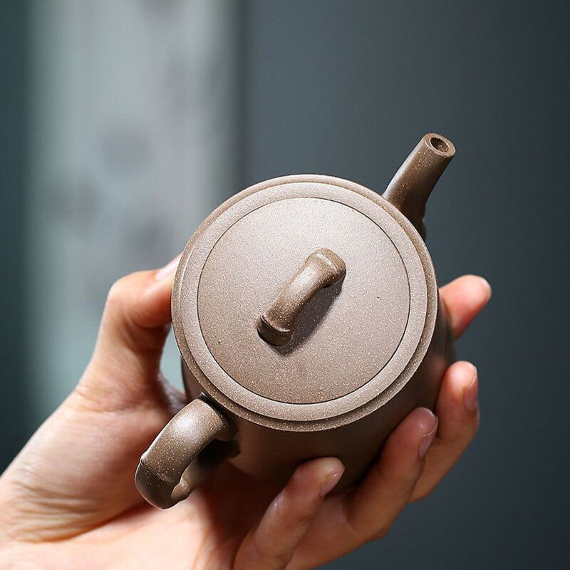China Real Yixing Zisha Duan Clay Tea Pot Bamboo Carved 200ml Handmade Pot 6.8oz
