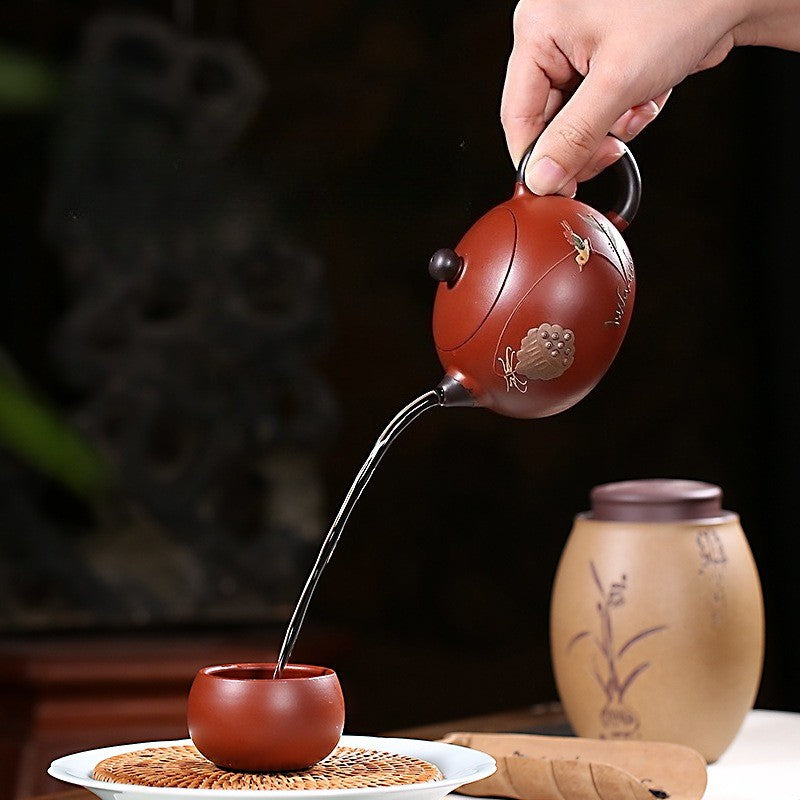 Handmade Tea Pot on Sales Real Yixing Zisha Zhu Clay Marked Pot Crane Relief Pot