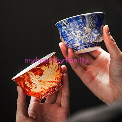 Ceramic Gilding Tea Cup Dragon Phoenix Print Master Cup 135ml Chinese Tea Cups