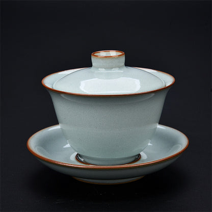 Ru Kiln Gaiwan Tea Cup Ice Crack Glaze Sky Blue Retro Sancai Kung Fu Tea Bowl