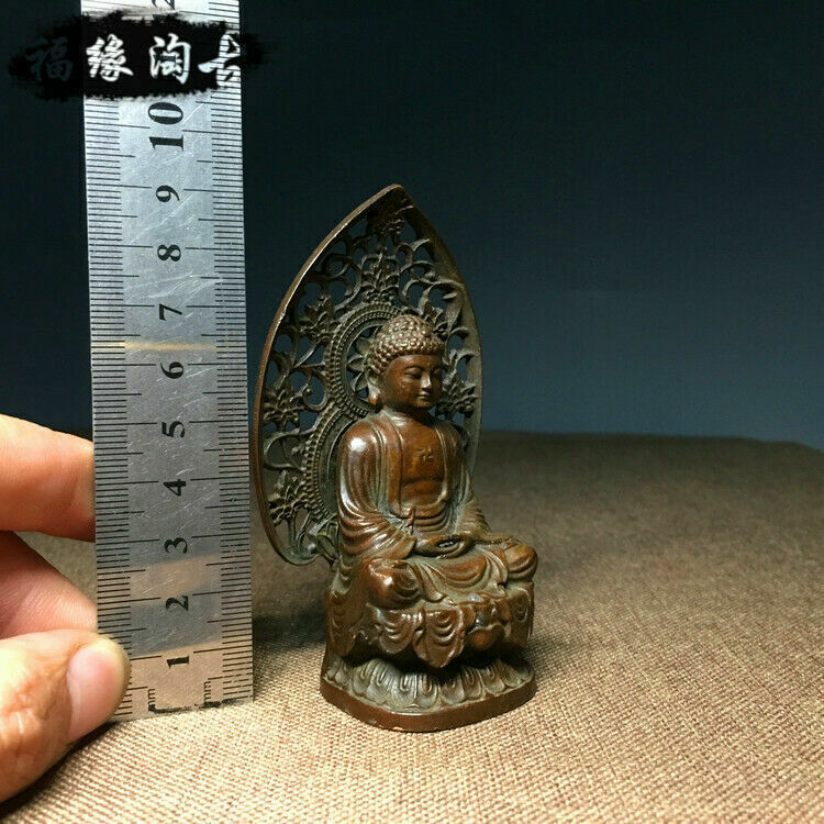 9cm Buddhism Antique Bronze Carved Sakyamuni Amitabha Tathagata Buddha Statue