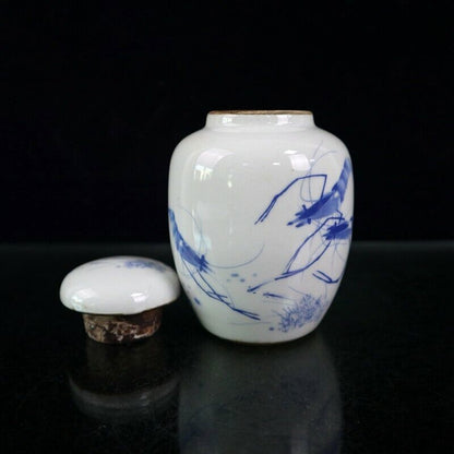Old Chinese Pots Blue and White Porcelain Hand Painted Shrimp Jar