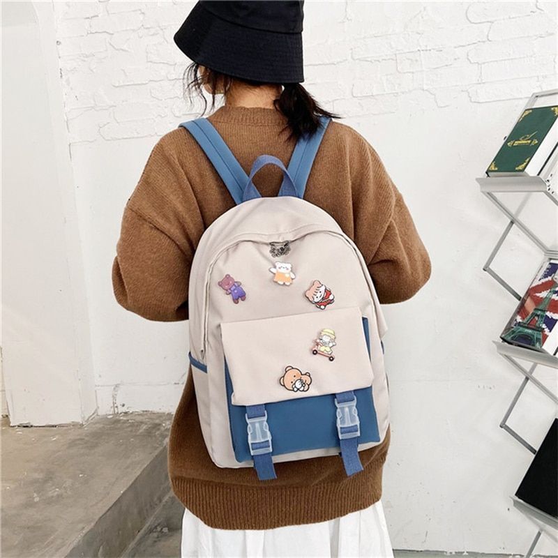 Backpack Women Cartoon Bag Summer Small Canvas Shoulder Bag Traveling Rucksack