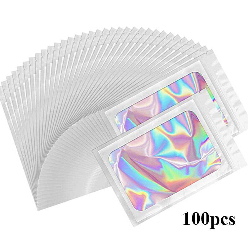 100pcs Smell Proof Mylar Bags Holographic Resealable Packaging Foil Pouch Bag*
