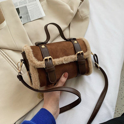 Matte Leather Lambswool Small Handbags Women Shoulder Bags Crossbody Bag Fur