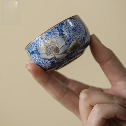 55ml Chinese Blue and White Ceramic Teacup Handmade Meditation Cup Tea Set