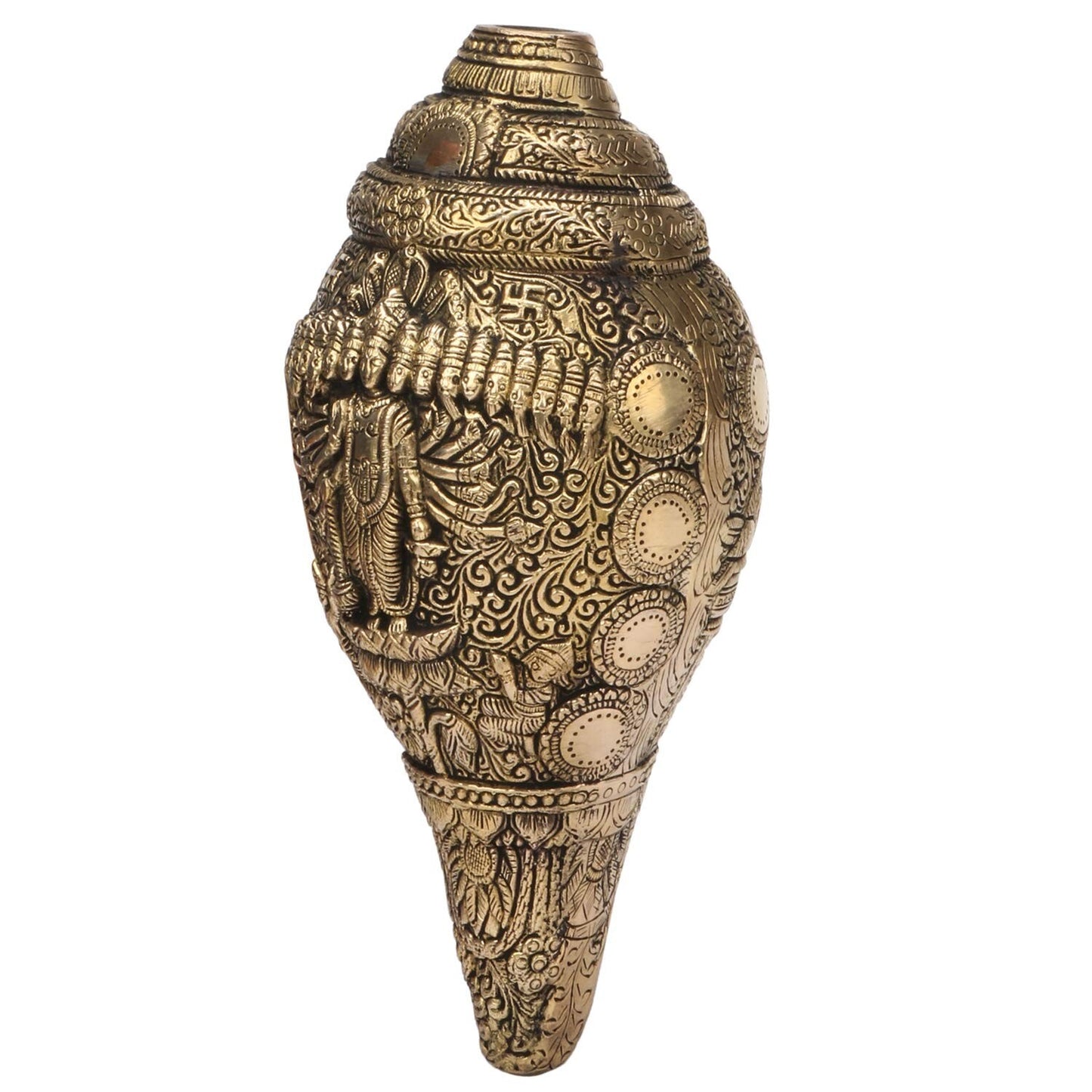 Hindu God Brass Lord Vishnu Carving Conch Shankh Wall Hanging Idol Figurine