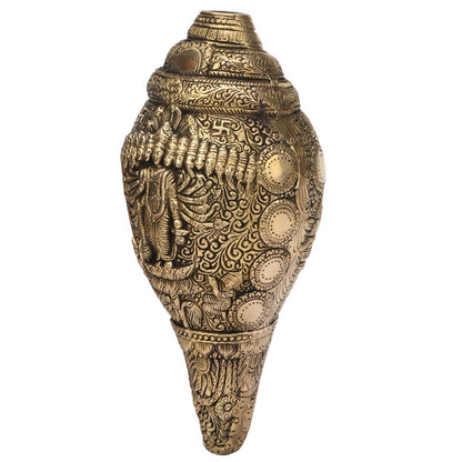 Hindu God Brass Lord Vishnu Carving Conch Shankh Wall Hanging Idol Figurine
