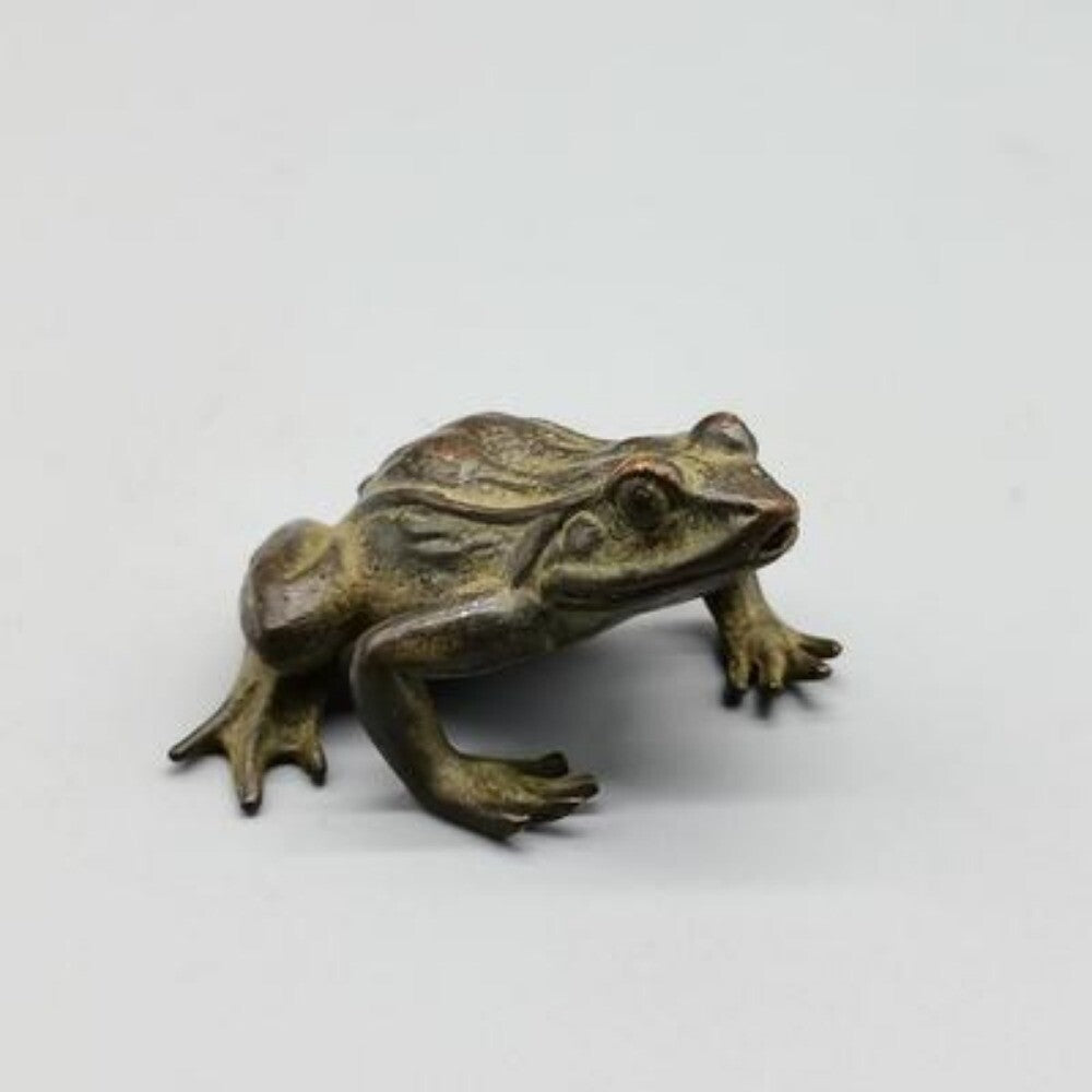 Old Chinese Bronze Copper Handmade Frog Wealth Statue