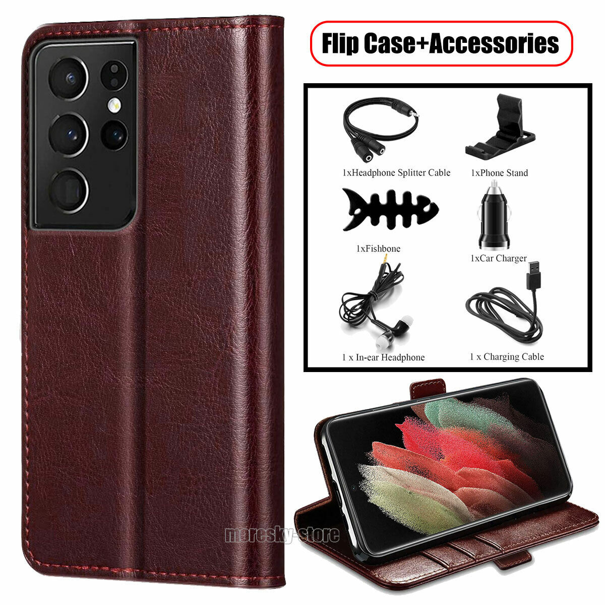 For Samsung Galaxy S21 Ultra+ Case Leather Tpu Wallet Flip Stand Cover Accessory