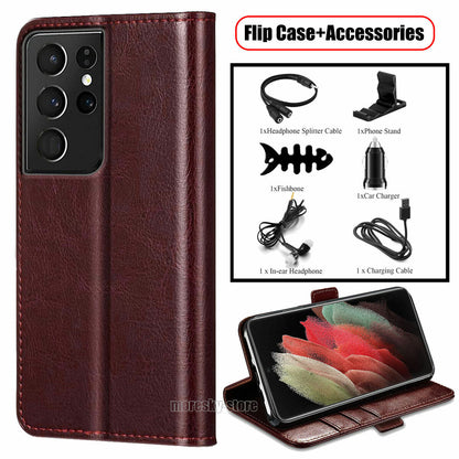 For Samsung Galaxy S21 Ultra+ Case Leather Tpu Wallet Flip Stand Cover Accessory