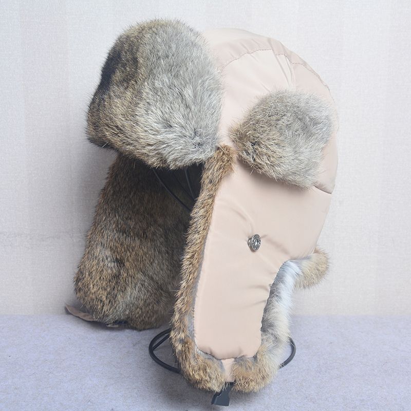 Men Bomber Hats Natural Real Rabbit Fur Outdoor Windproof Super Warm Cap 55-62cm