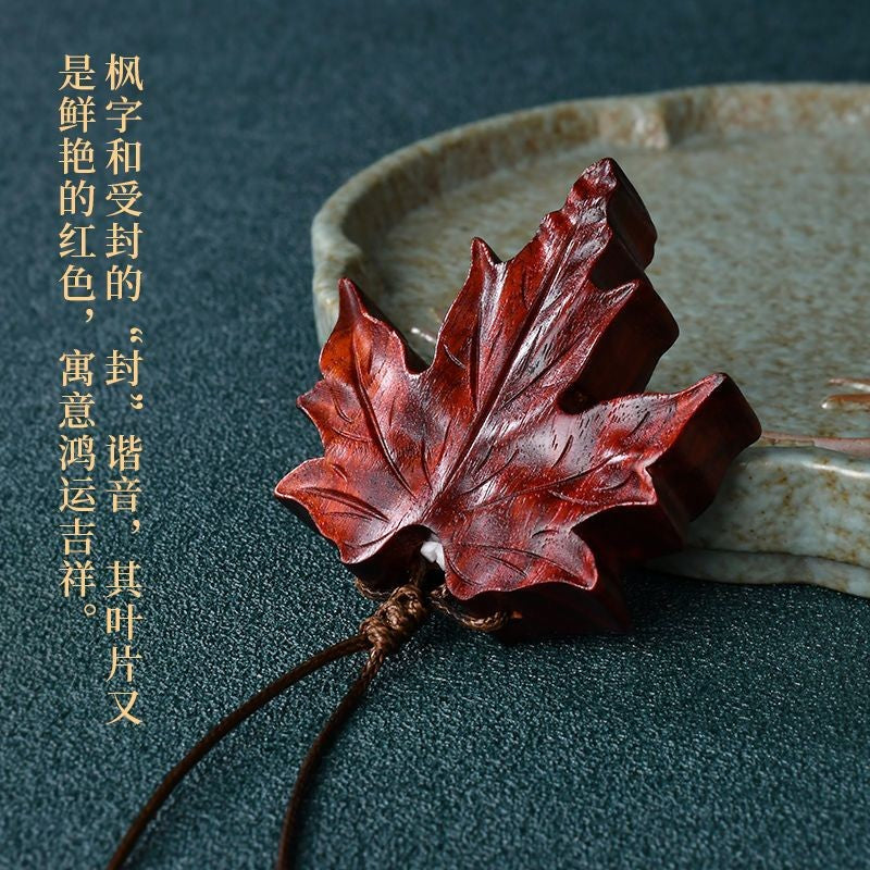 Sandalwood Maple Leaf Car Pendant Premium Rearview Mirror Charm Decor