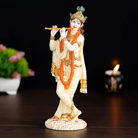 Hindu God Lord Standing Krishna Playing on Flute Statue Idol Figurine