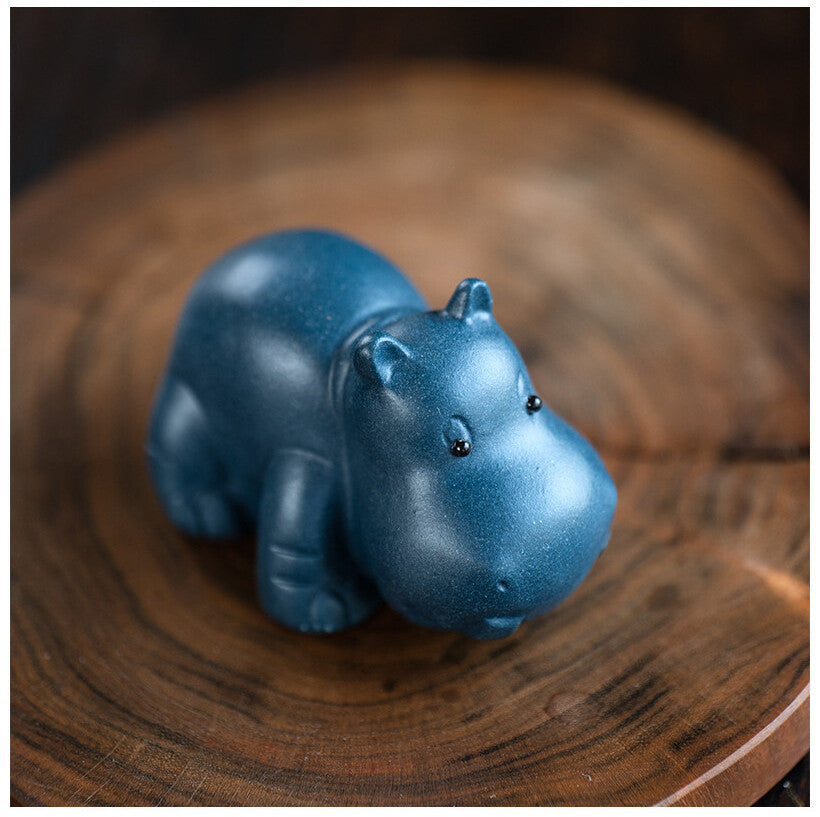 Chinese Yixing Purple Clay Figurine Tea pet Ornaments Hippo Statue Handmade