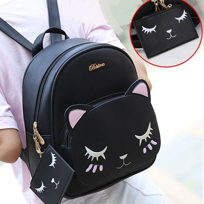 Small Black Backpack Traveling Backpack Women Synthetic Leather Shoulder Bag 1PC