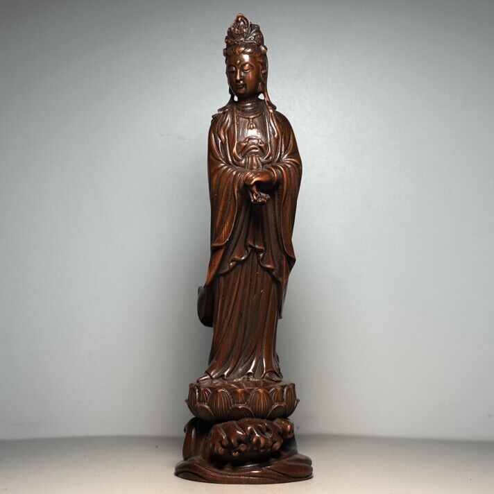 Vintage Chinese Wooden Carving Kwan Yin Statue Wood Sculpture Buddha Ornaments