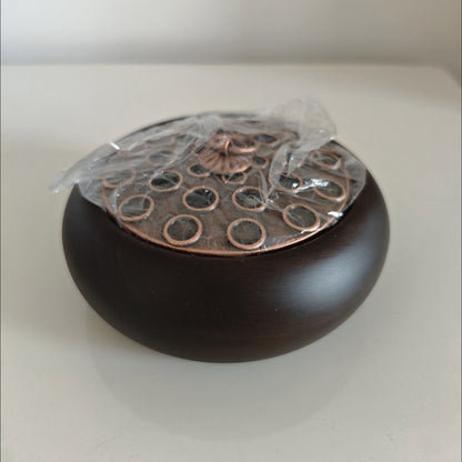 Ebony Rosewood Incense Burner 10.6×5cm Copper Lotus Lid No Fragrance Included