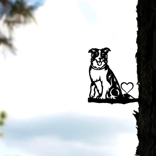 Dog On Branch Steel Silhouette Garden Yard Patio Outdoor Statue Stake
