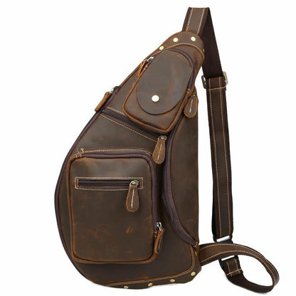 Vintage Men's Real Leather Shoulder Bag Sling Bag Chest Pack One Strap Backpack