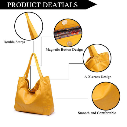 Soft Leather Women's Tote Bag, Large Capacity Handbag Shoulder Bags