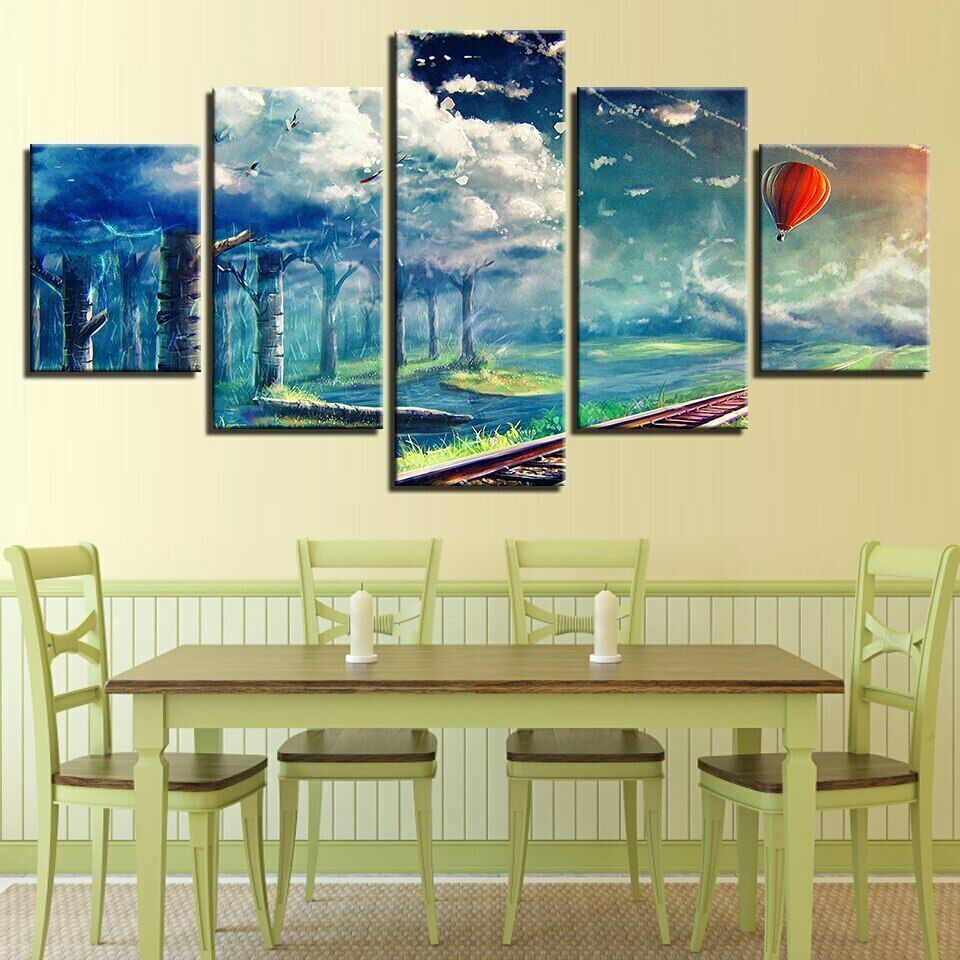 5 Pieces Hot Air Balloons Sky Tree Anime Paintings HD Prints Centimeters Per