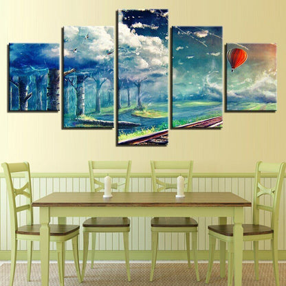 5 Pieces Hot Air Balloons Sky Tree Anime Paintings HD Prints Centimeters Per