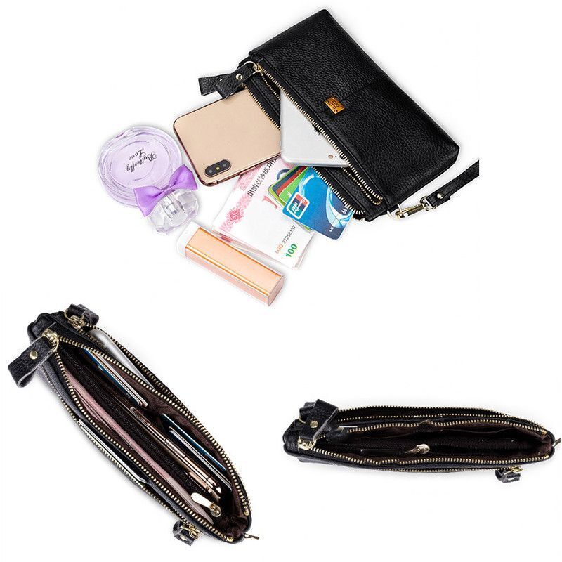 Genuine Leather Wallet Multiple Zipper Business Purse All-Match Clutch Bag Phone