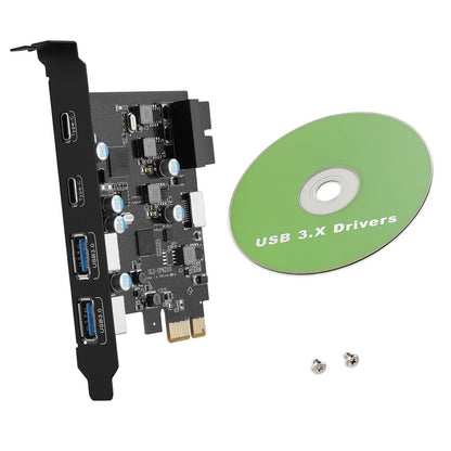 1PC Multi-Port Expansion Card 2xUSB-C 2xUSB-A PCIe X1 5Gbps Speed Plug-N-Play