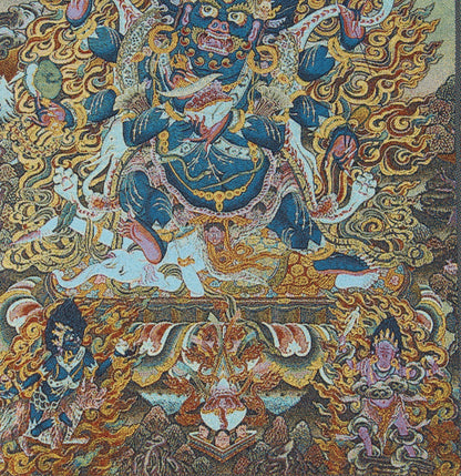 36" New Tibet Silk Six Arms Mahakala Wrathful Deity Buddha Thangka Thanka Statue