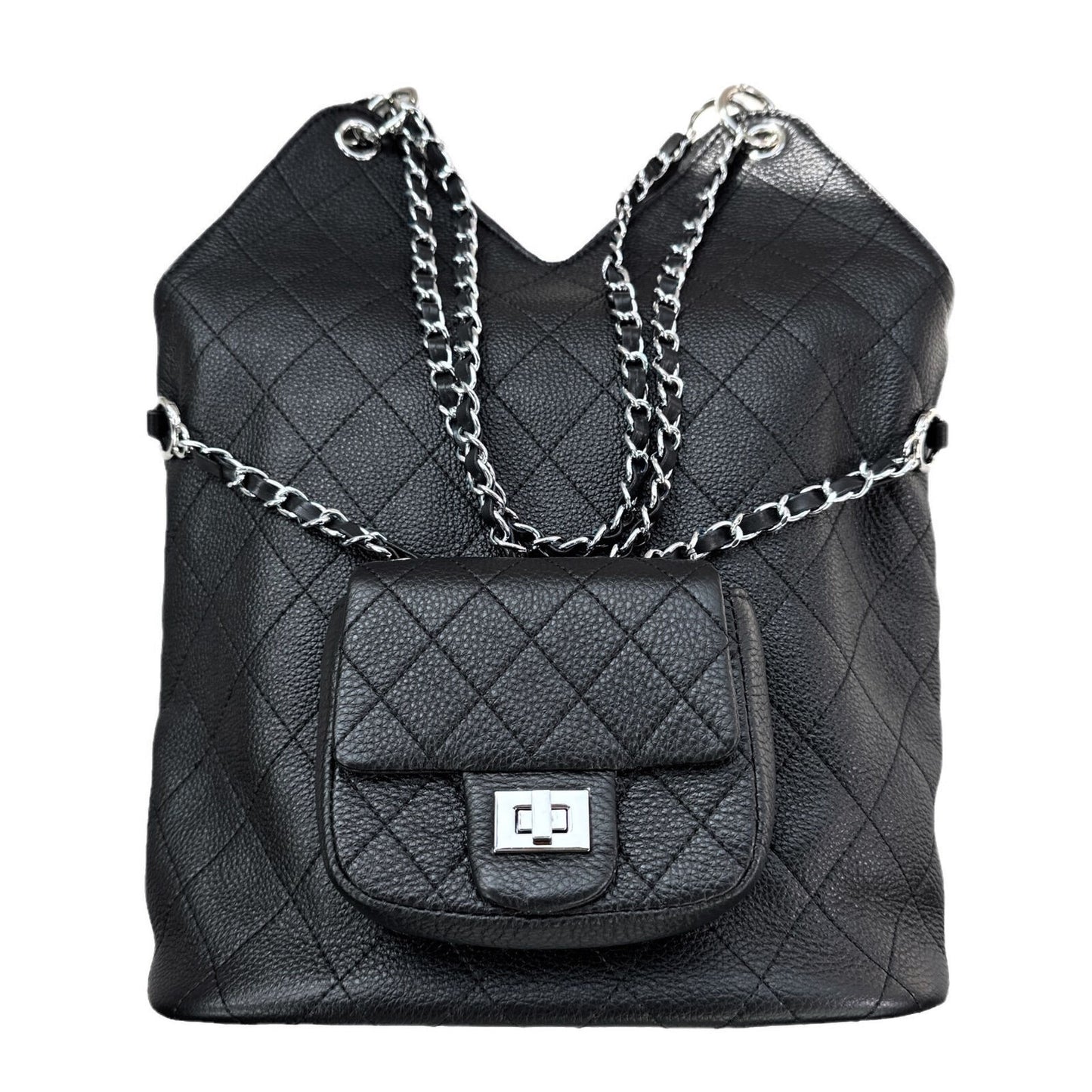 Quilted Real Leather Shoulder Bag Purse Hobo Tote Bucket Handbag Chains Fashion