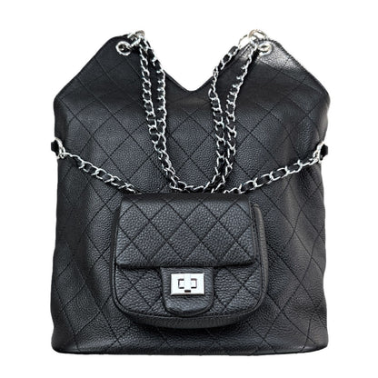 Quilted Real Leather Shoulder Bag Purse Hobo Tote Bucket Handbag Chains Fashion