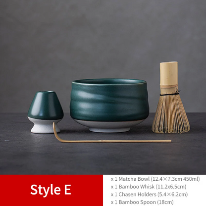 4pcs/set Ceramic Matcha Set Ceramic Whisk Holder Stand And Tea Bowl Set
