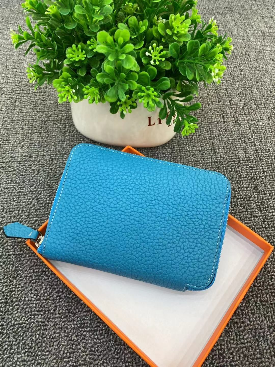 Genuine Leather Coin Bag Zipper Multi Card Pocket Wallets Purses Cotton Orange