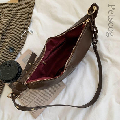 Soft Leather Handbags Vintage Crossbody Bags Solid Chains Shoulder Bag 34*13*9CM