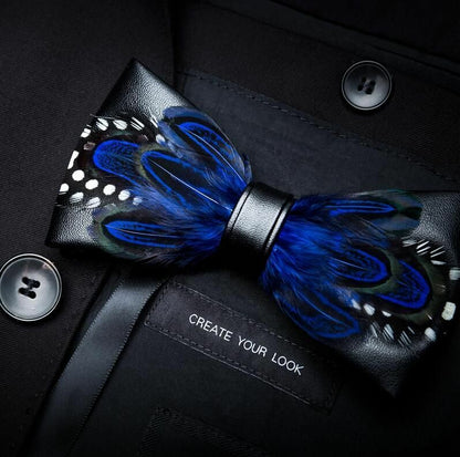 Men's Luxury Bowtie 12x5cm Peacock Feather Leather Bow Ties Fashion Party Formal
