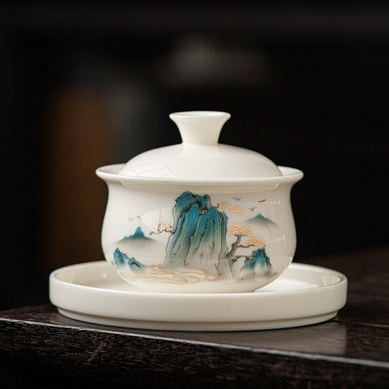 Ceramic Gaiwan For Tea Tureen Teaware Cup Chinese Tea Bowls Jade White Porcelain
