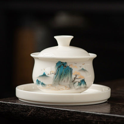 Ceramic Gaiwan For Tea Tureen Teaware Cup Chinese Tea Bowls Jade White Porcelain