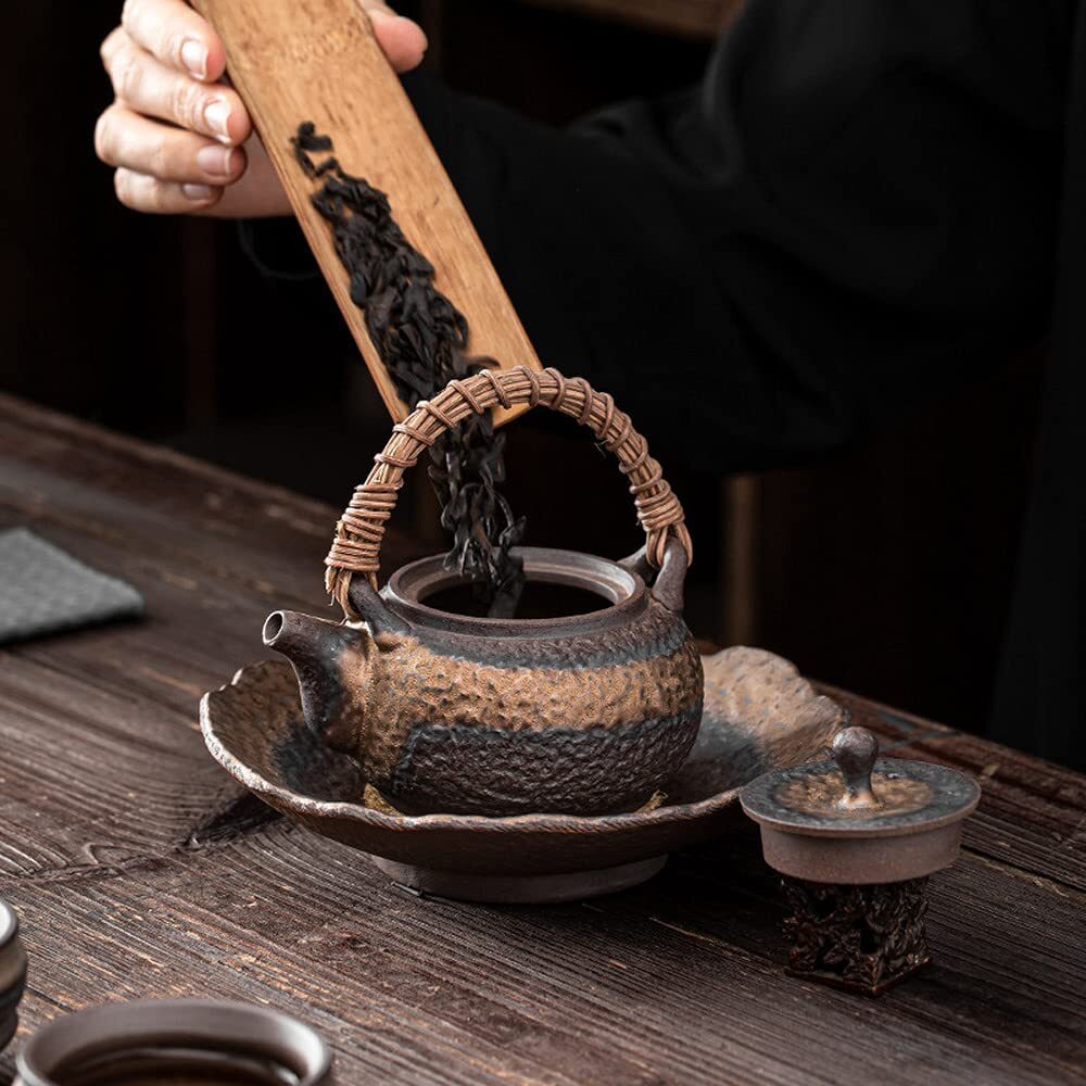 250ml Japanese Rattan Braided Teapot Vintage Coarse Pottery Kung Fu Tea Kettle