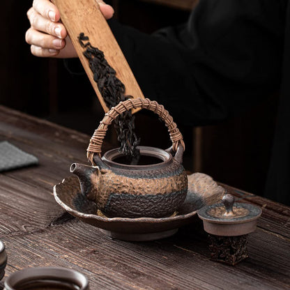 250ml Japanese Rattan Braided Teapot Vintage Coarse Pottery Kung Fu Tea Kettle