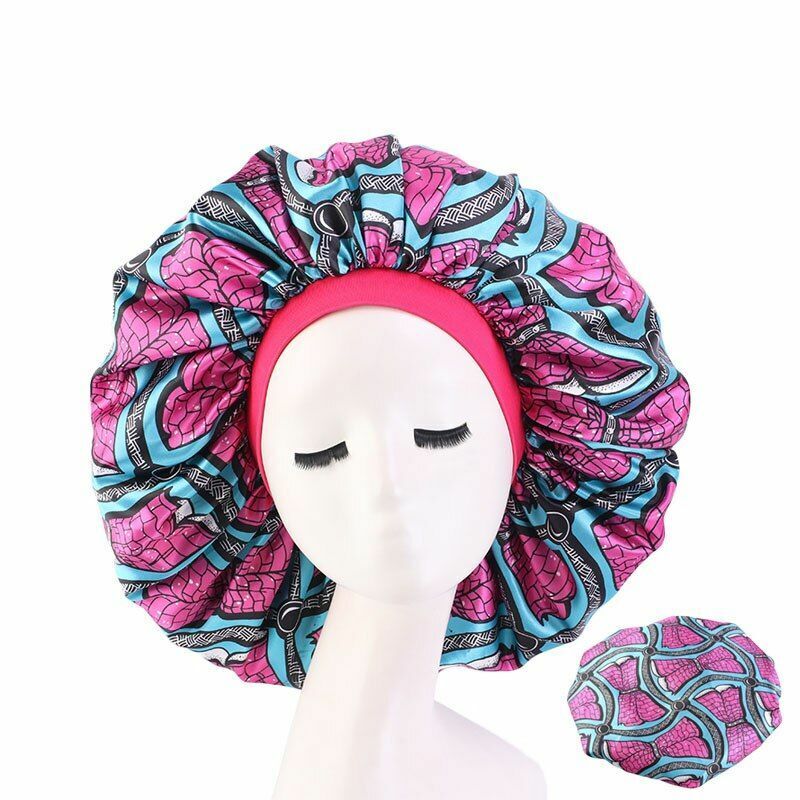 Sleep Night Cap Big Size Beauty Satin Silky Bonnet Head Cover Hat Curly Springy
